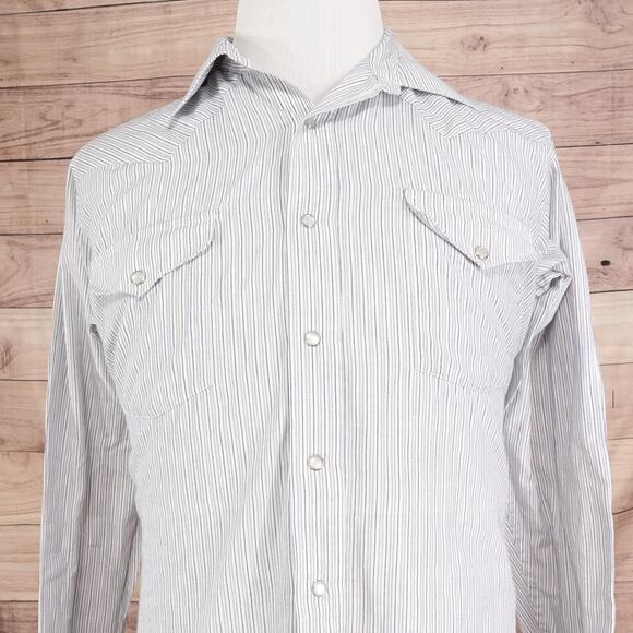 Panhandle Slim Shirt Mens Medium 15.5 34 Striped Western Pearl Snap Long Sleeve - Picture 1 of 9